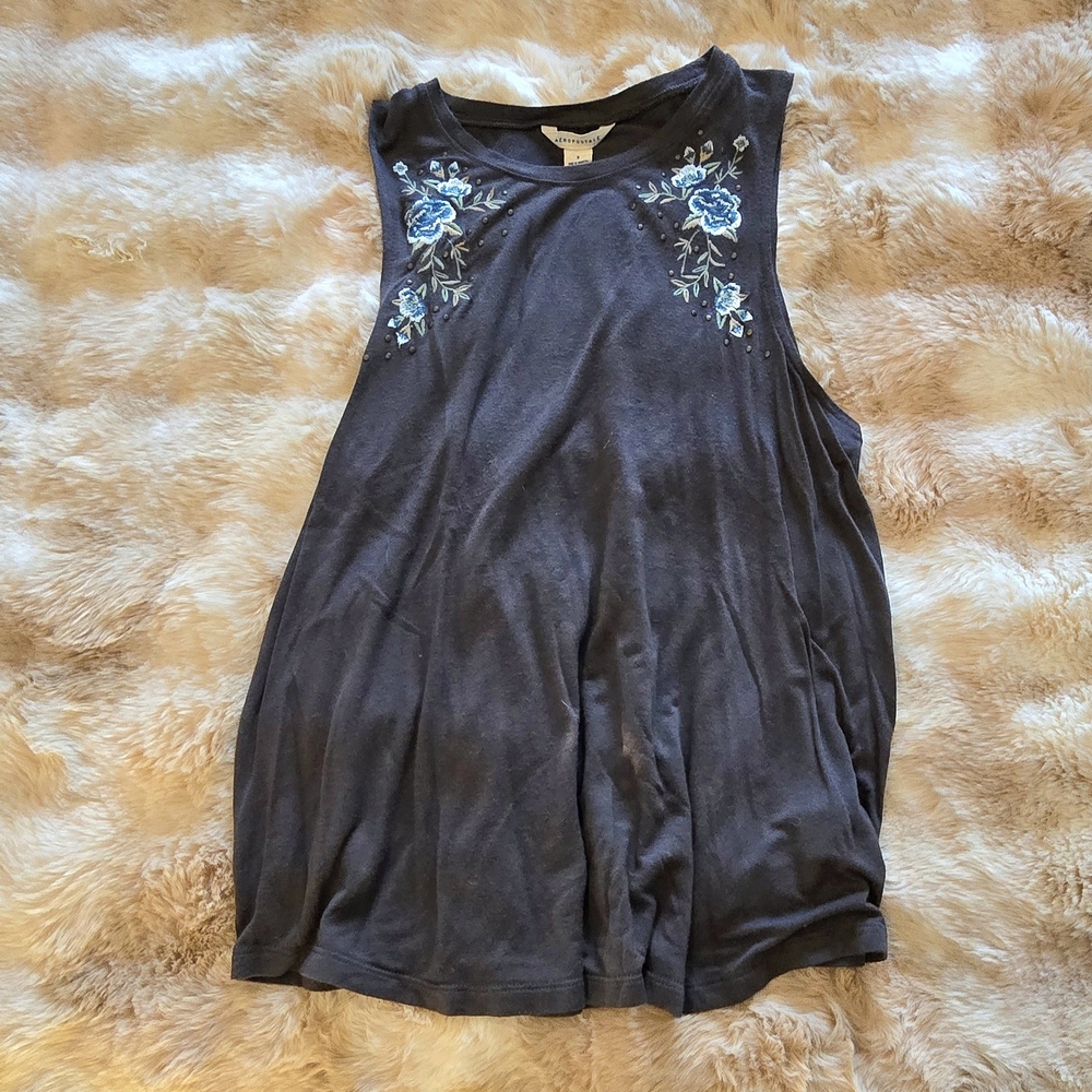 Aeropostale Black Floral Muscle Tee